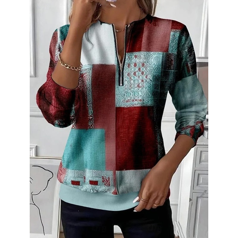 Women's Half-Zip Color Block Sweatshirt