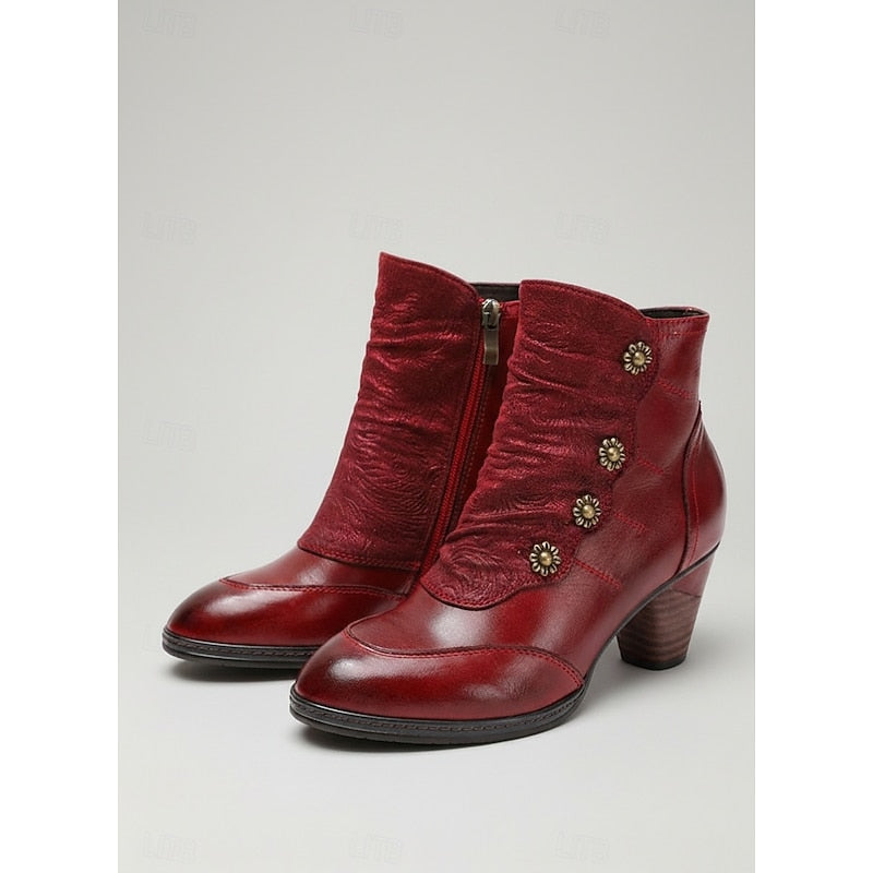 Women's Decorative-Button Ankle Boots with Block Heel