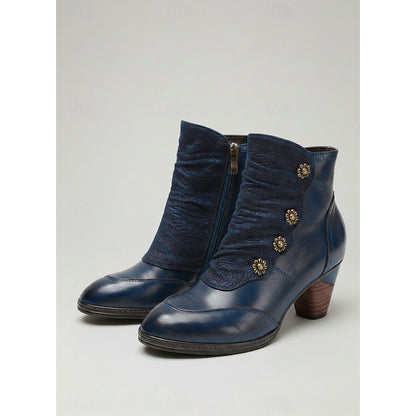 Women's Decorative-Button Ankle Boots with Block Heel