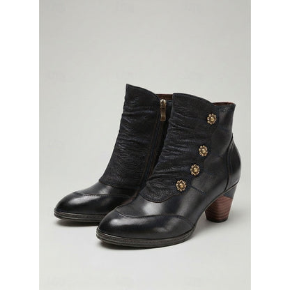 Women's Decorative-Button Ankle Boots with Block Heel