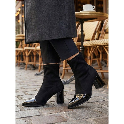 Women's Cap-Toe Chunky Heel Ankle Boots