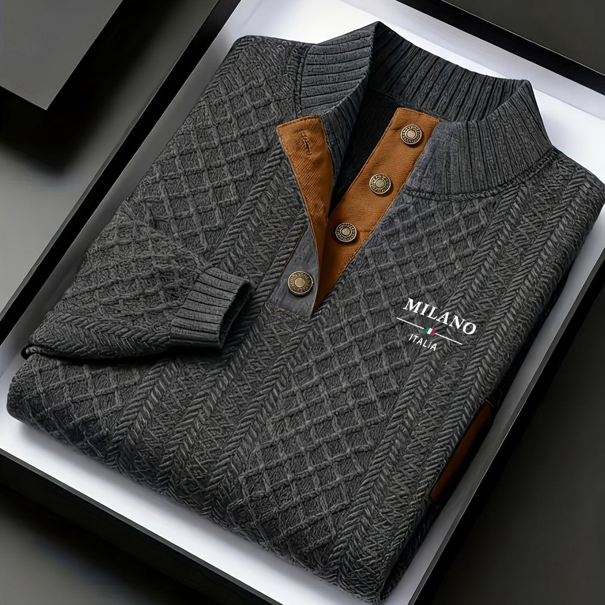 Men's Textured Stand-Collar Sweater
