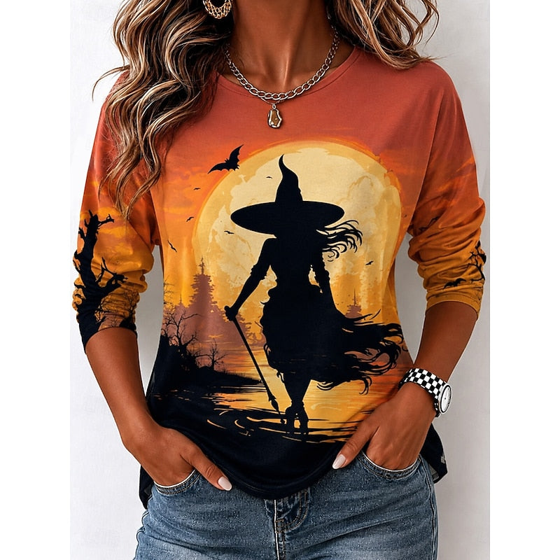 Women's Halloween-Graphic Long-Sleeve Top