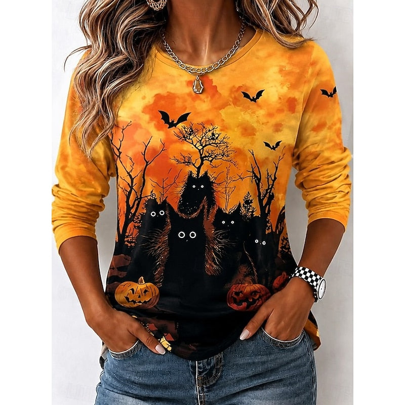 Women's Halloween-Graphic Long-Sleeve Top