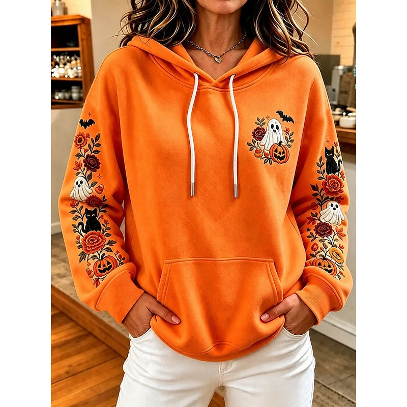Women's Floral-Sleeve Drawstring Hoodie
