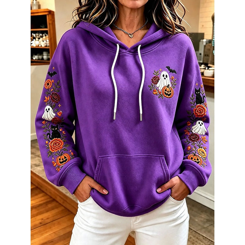 Women's Floral-Sleeve Drawstring Hoodie