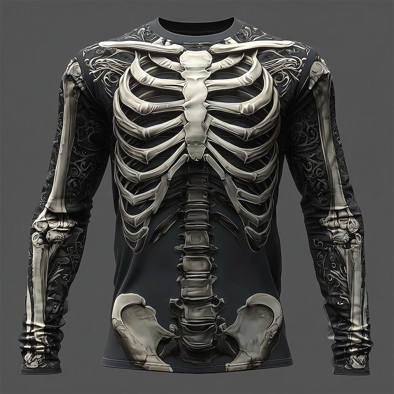 Men's Flame Skeleton Halloween Long-Sleeve Shirt