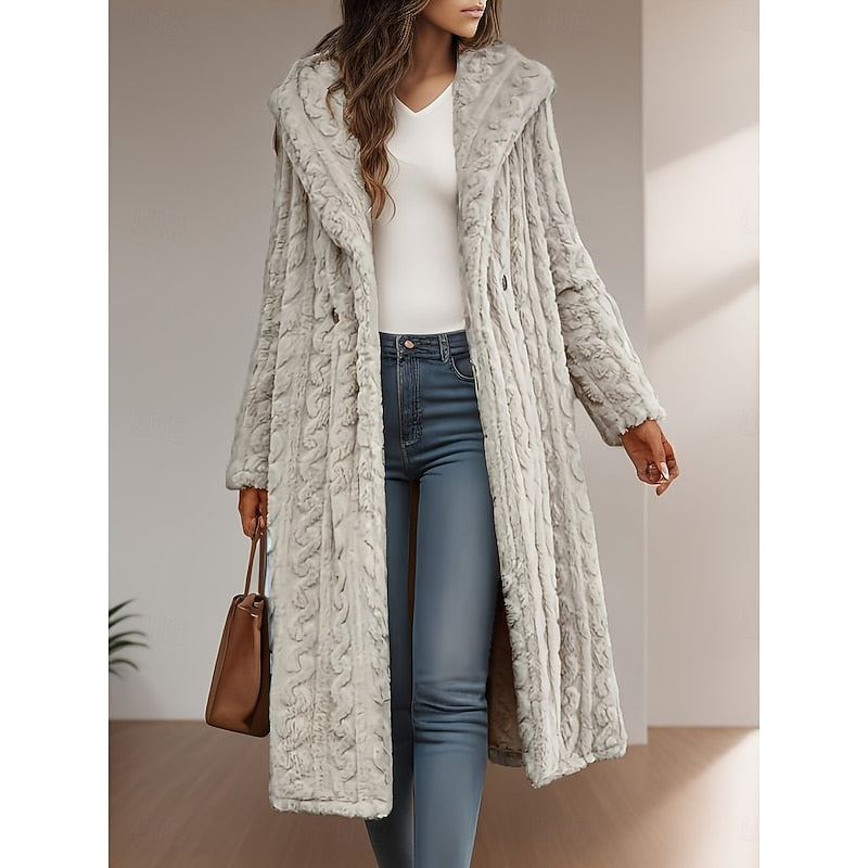 Women's Hooded Cable-Knit Longline Cardigan