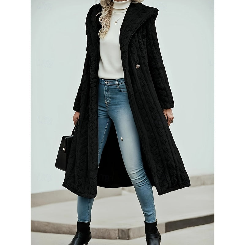 Women's Hooded Cable-Knit Longline Cardigan