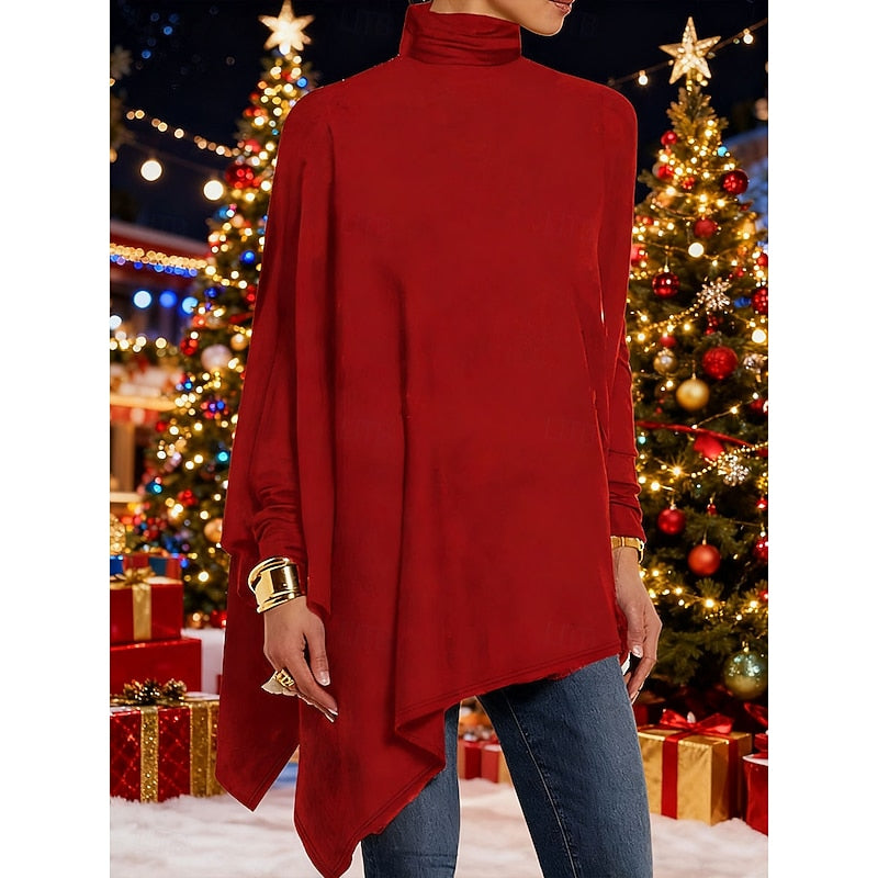 Women's Draped Asymmetrical Turtleneck Top