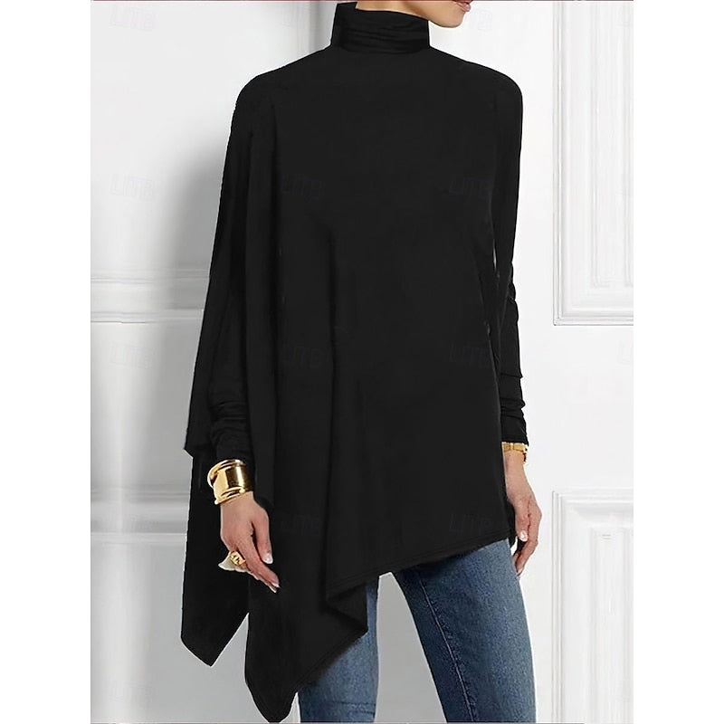 Women's Draped Asymmetrical Turtleneck Top