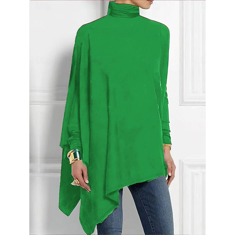 Women's Draped Asymmetrical Turtleneck Top