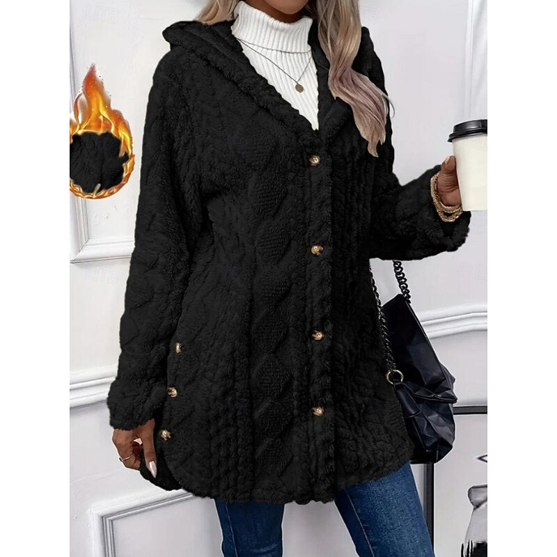 Women's Hooded Cable-Knit Button-Front Cardigan