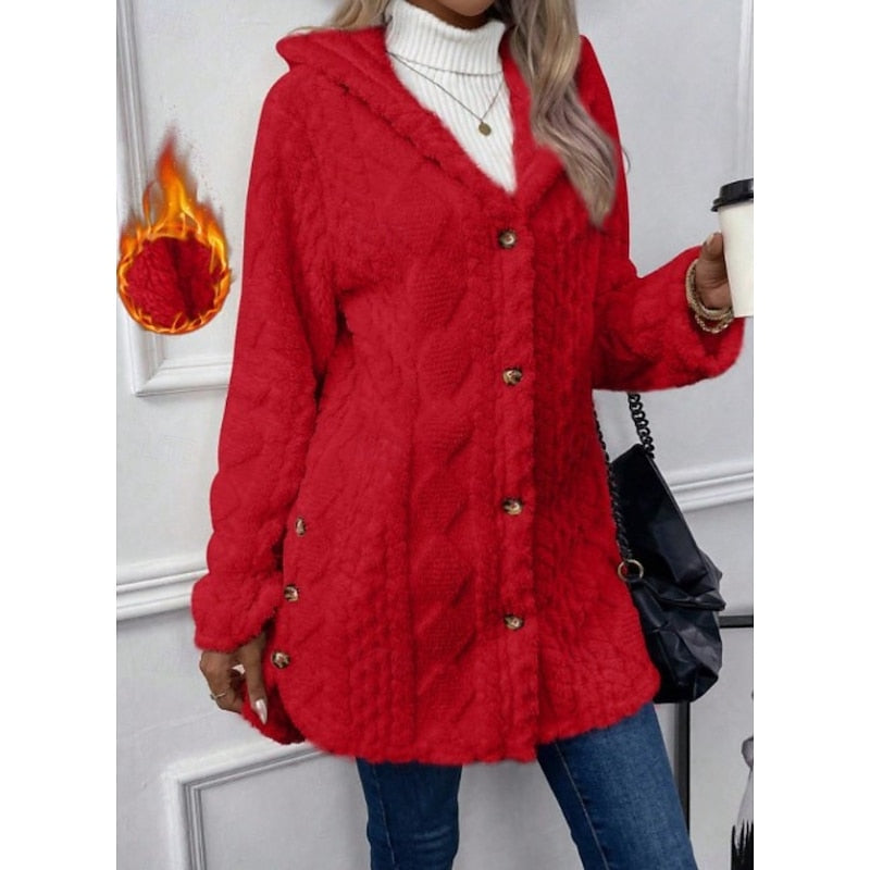 Women's Hooded Cable-Knit Button-Front Cardigan