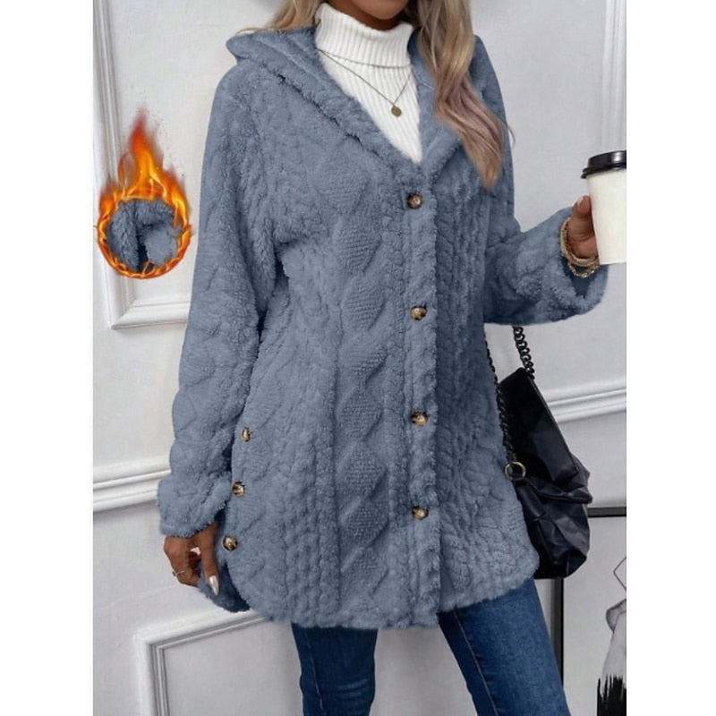 Women's Hooded Cable-Knit Button-Front Cardigan
