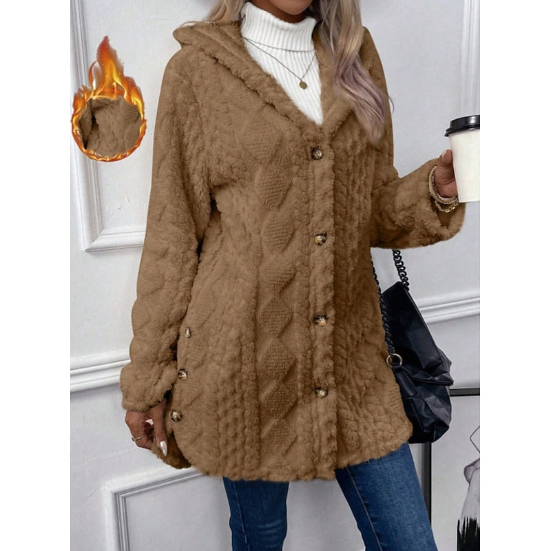 Women's Hooded Cable-Knit Button-Front Cardigan