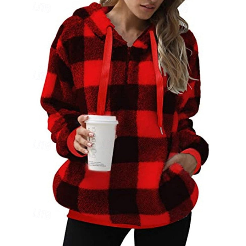 Women's Checkered Quarter-Zip Pullover