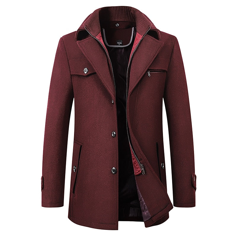 Men's Double-Breasted Longline Coat with Lapel Collar