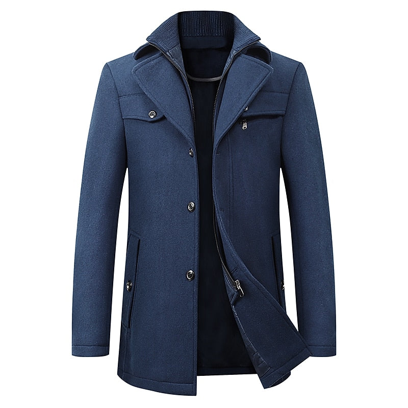 Men's Double-Breasted Longline Coat with Lapel Collar