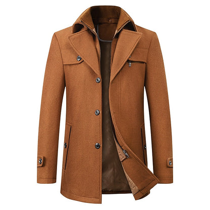 Men's Double-Breasted Longline Coat with Lapel Collar