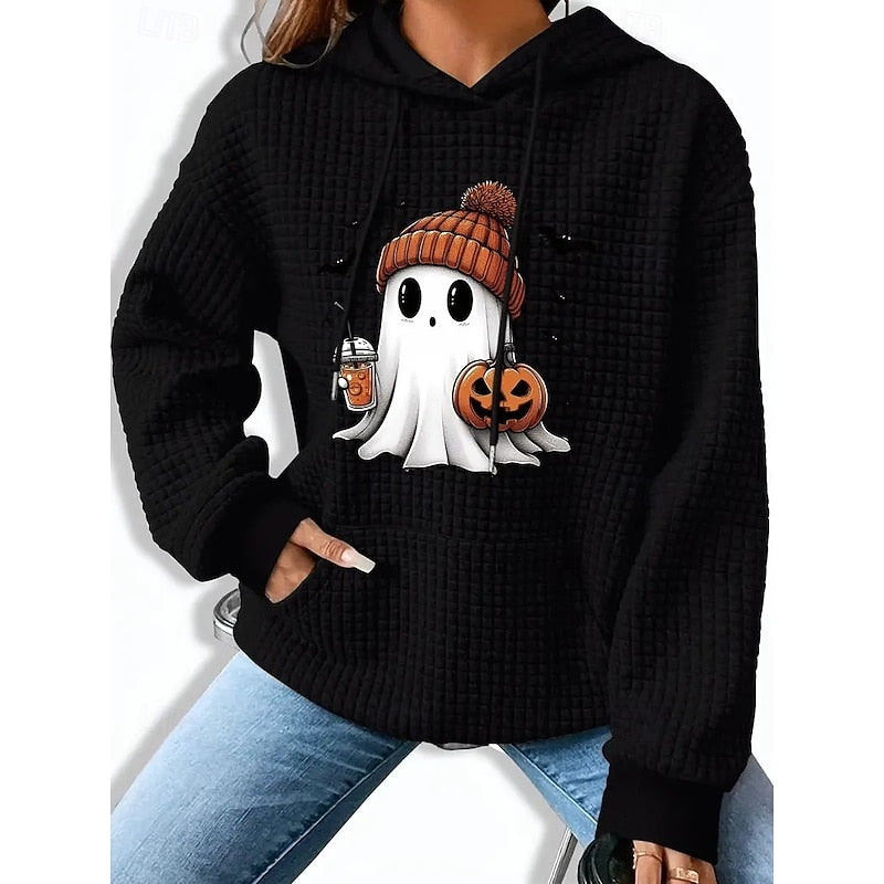 Women's Ghost-Graphic Halloween Drawstring Hoodie