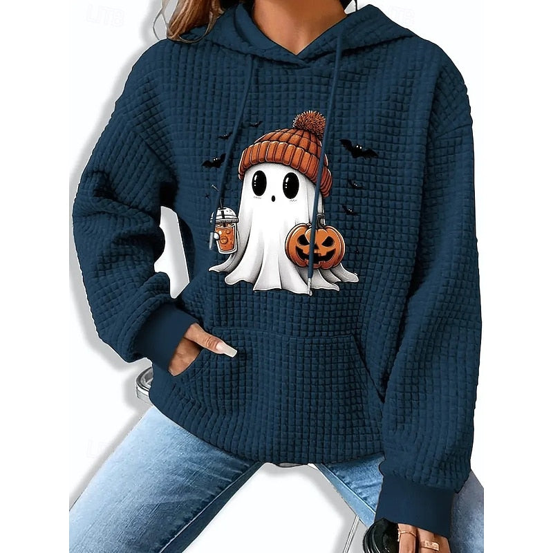 Women's Ghost-Graphic Halloween Drawstring Hoodie