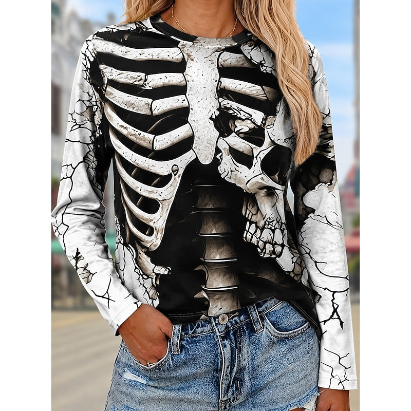 Women's Halloween Skeleton Long-Sleeve Top