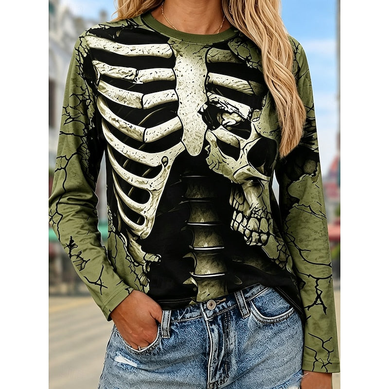 Women's Halloween Skeleton Long-Sleeve Top