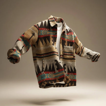 Men's Geometric-Pattern Jacket with Collar and Relaxed Silhouette