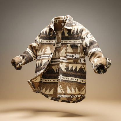 Men's Geometric-Pattern Jacket with Collar and Relaxed Silhouette
