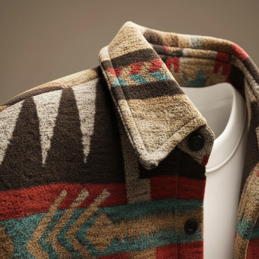 Men's Geometric-Pattern Jacket with Collar and Relaxed Silhouette