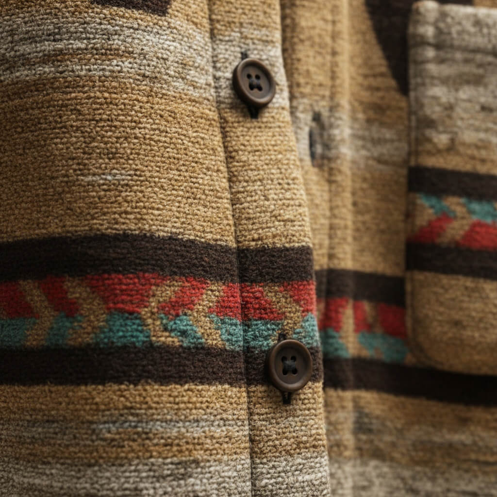 Men's Geometric-Pattern Jacket with Collar and Relaxed Silhouette