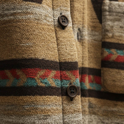 Men's Geometric-Pattern Jacket with Collar and Relaxed Silhouette