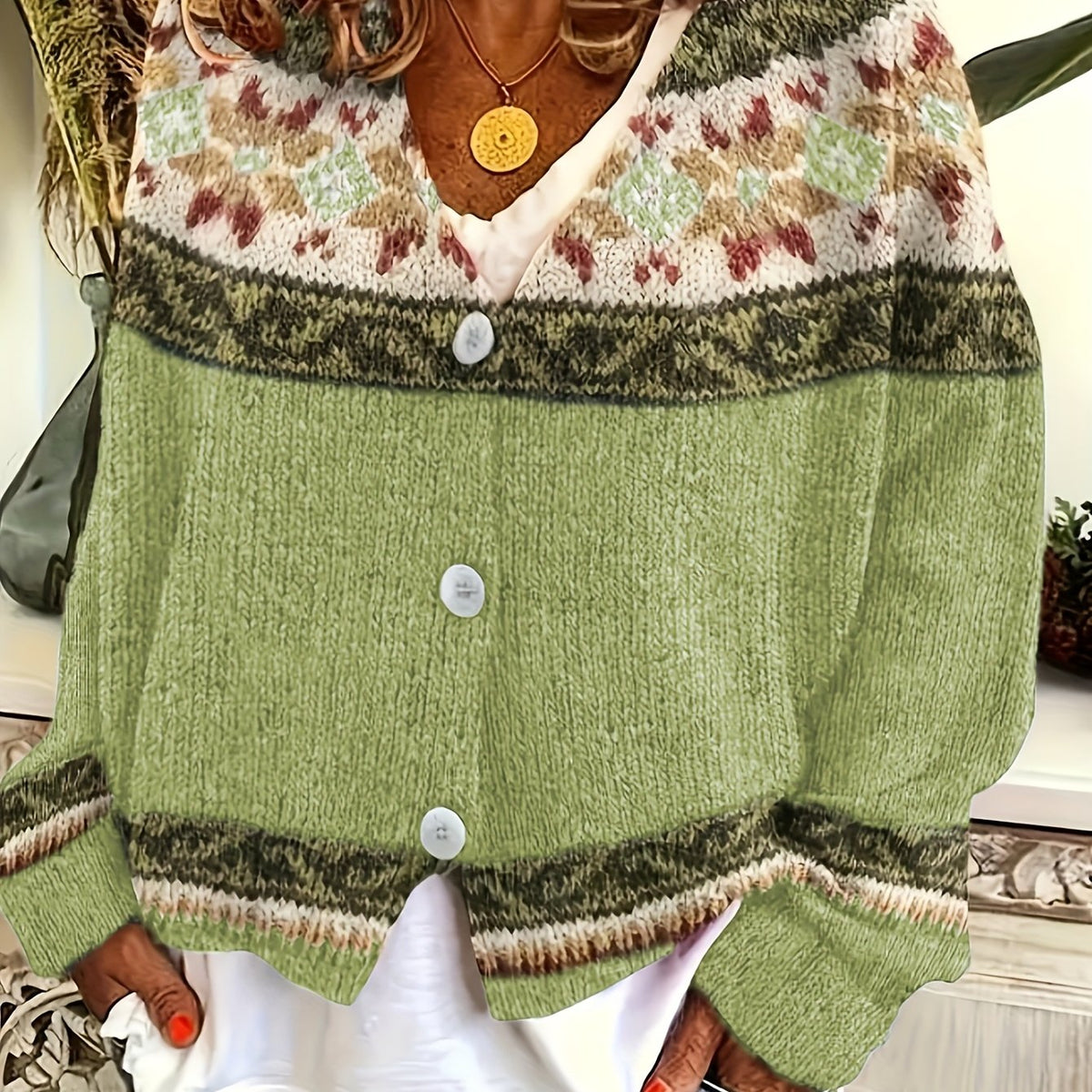 Women's Patterned Button-Front Cardigan
