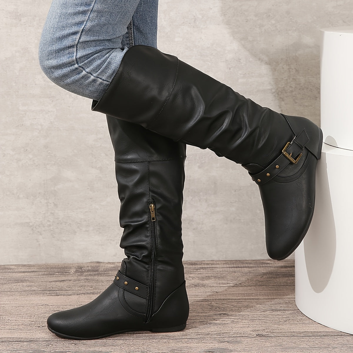 Women's Slouchy Buckle Riding Boots