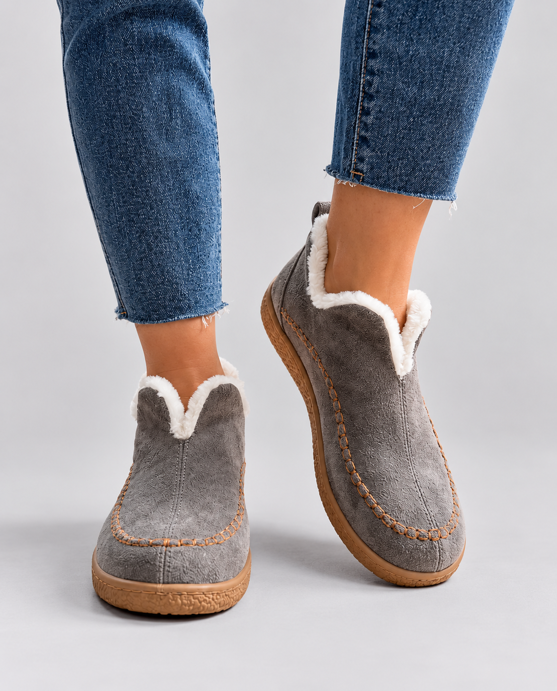 Women's Slip-On Ankle Boots with Contrast Sole and Stitch Details