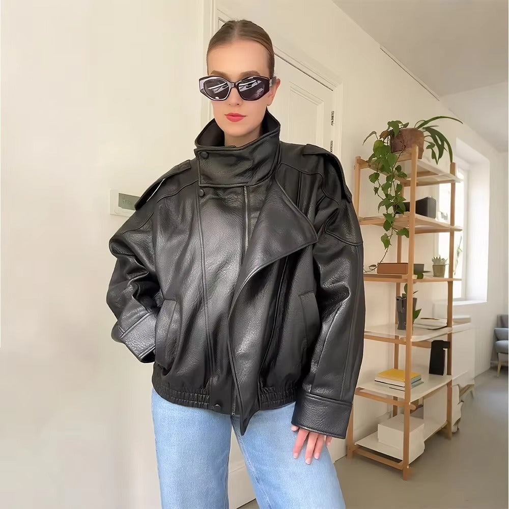 Women's Asymmetric Zip Jacket with High Collar