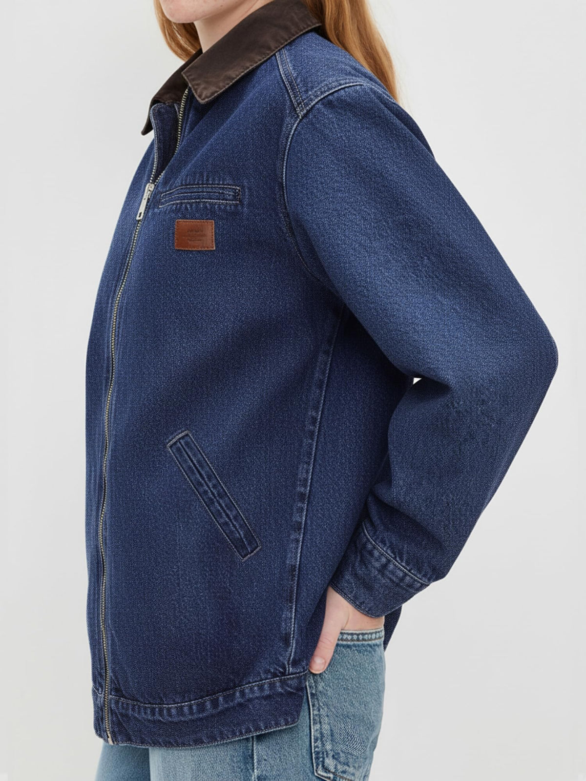 Women's Barn Jacket with Contrast Collar and Zip Front