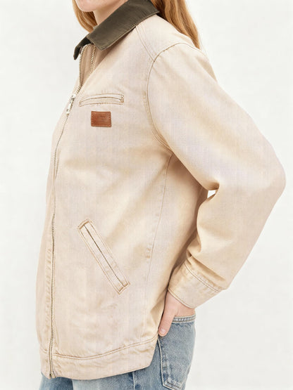 Women's Barn Jacket with Contrast Collar and Zip Front
