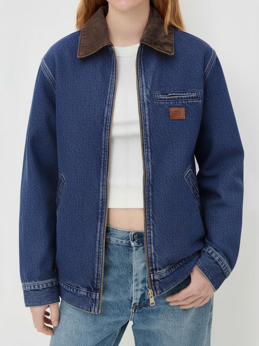 Women's Barn Jacket with Contrast Collar and Zip Front