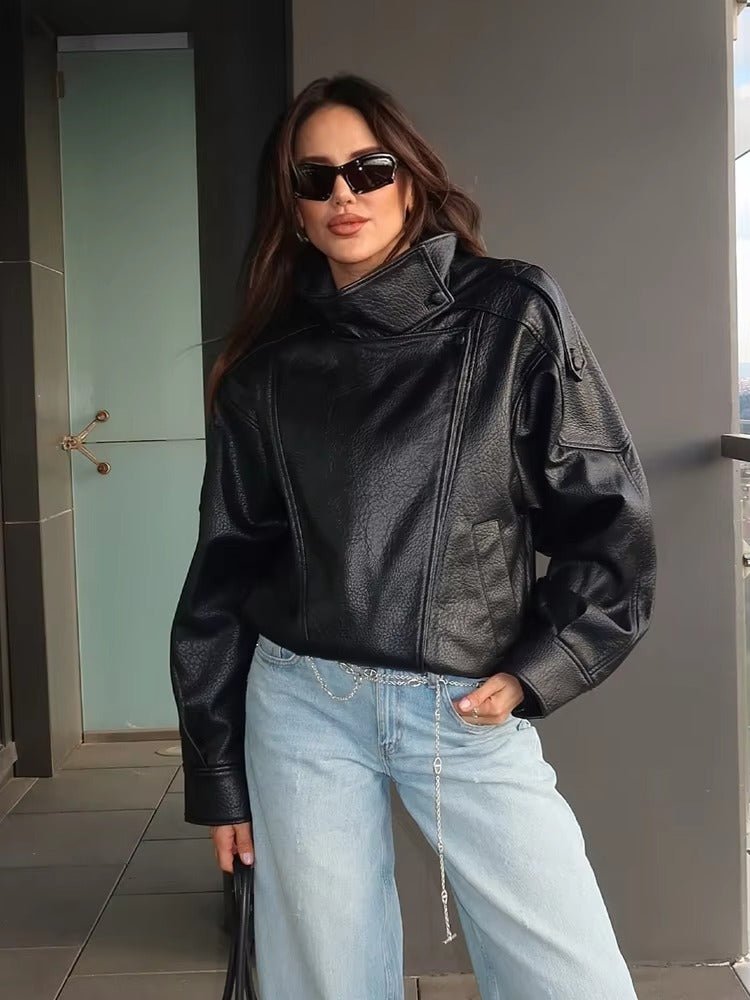 Women's Asymmetric Zip Jacket with High Collar
