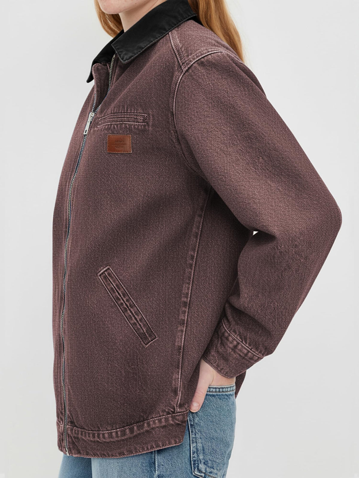 Women's Barn Jacket with Contrast Collar and Zip Front