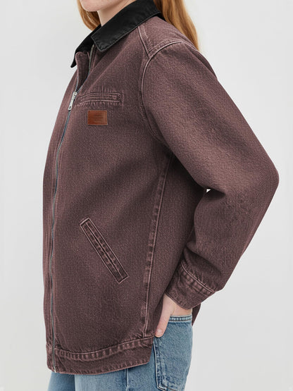 Women's Barn Jacket with Contrast Collar and Zip Front