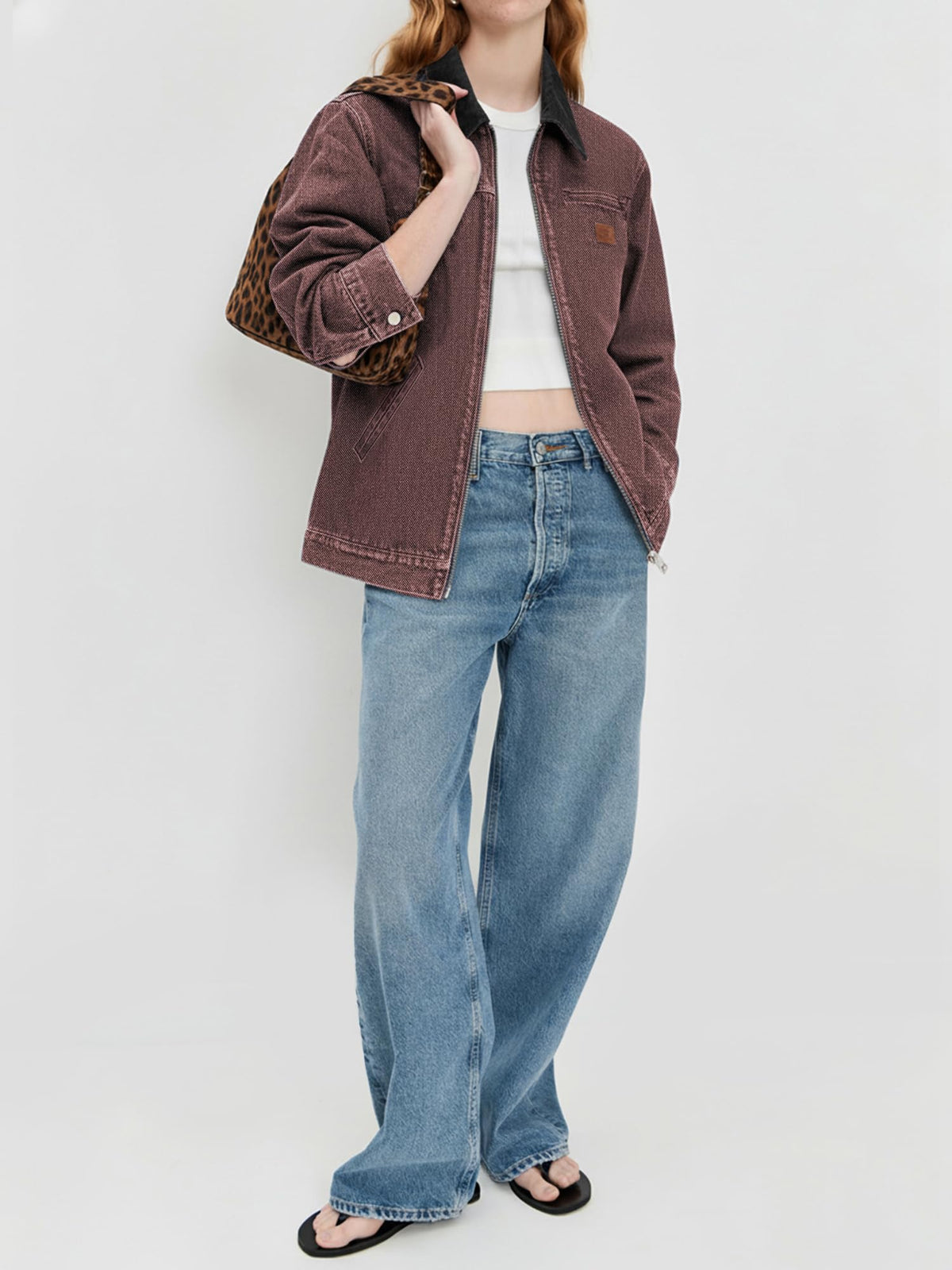 Women's Barn Jacket with Contrast Collar and Zip Front