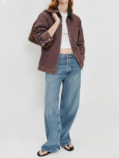 Women's Barn Jacket with Contrast Collar and Zip Front