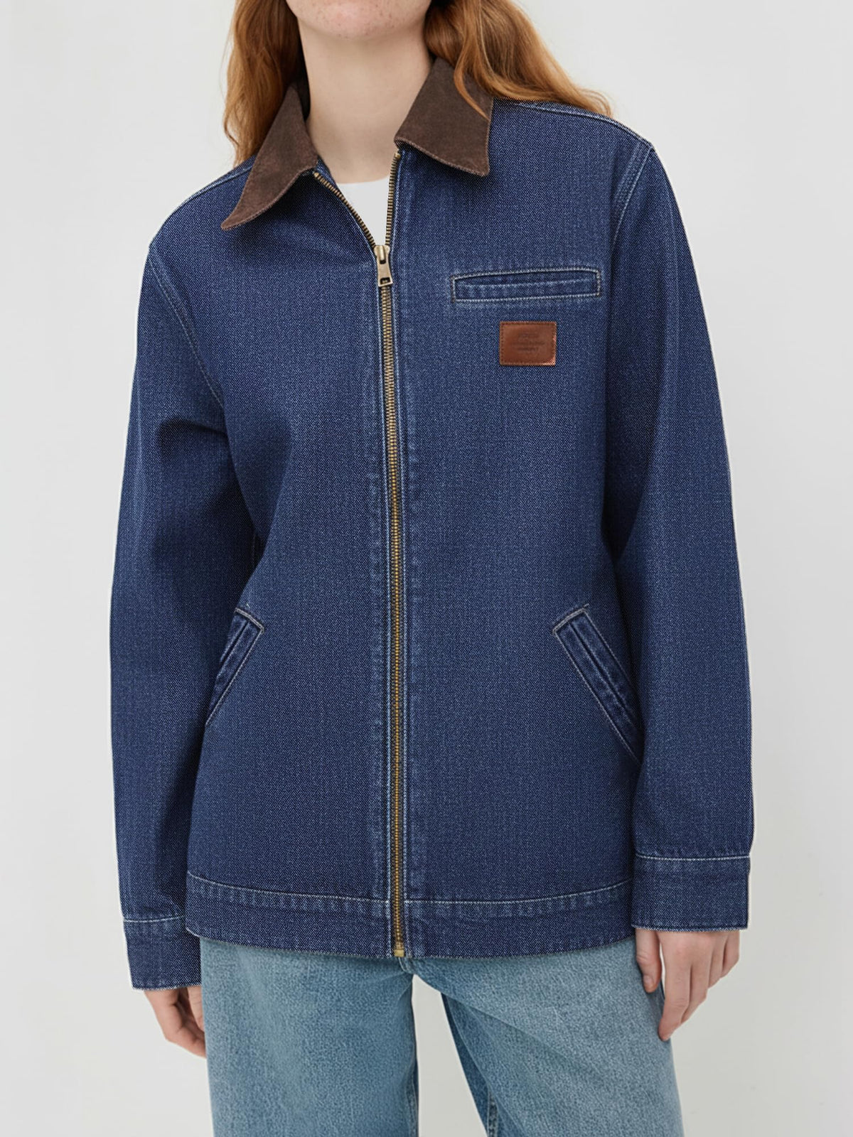 Women's Barn Jacket with Contrast Collar and Zip Front