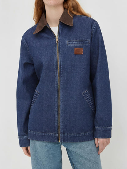 Women's Barn Jacket with Contrast Collar and Zip Front