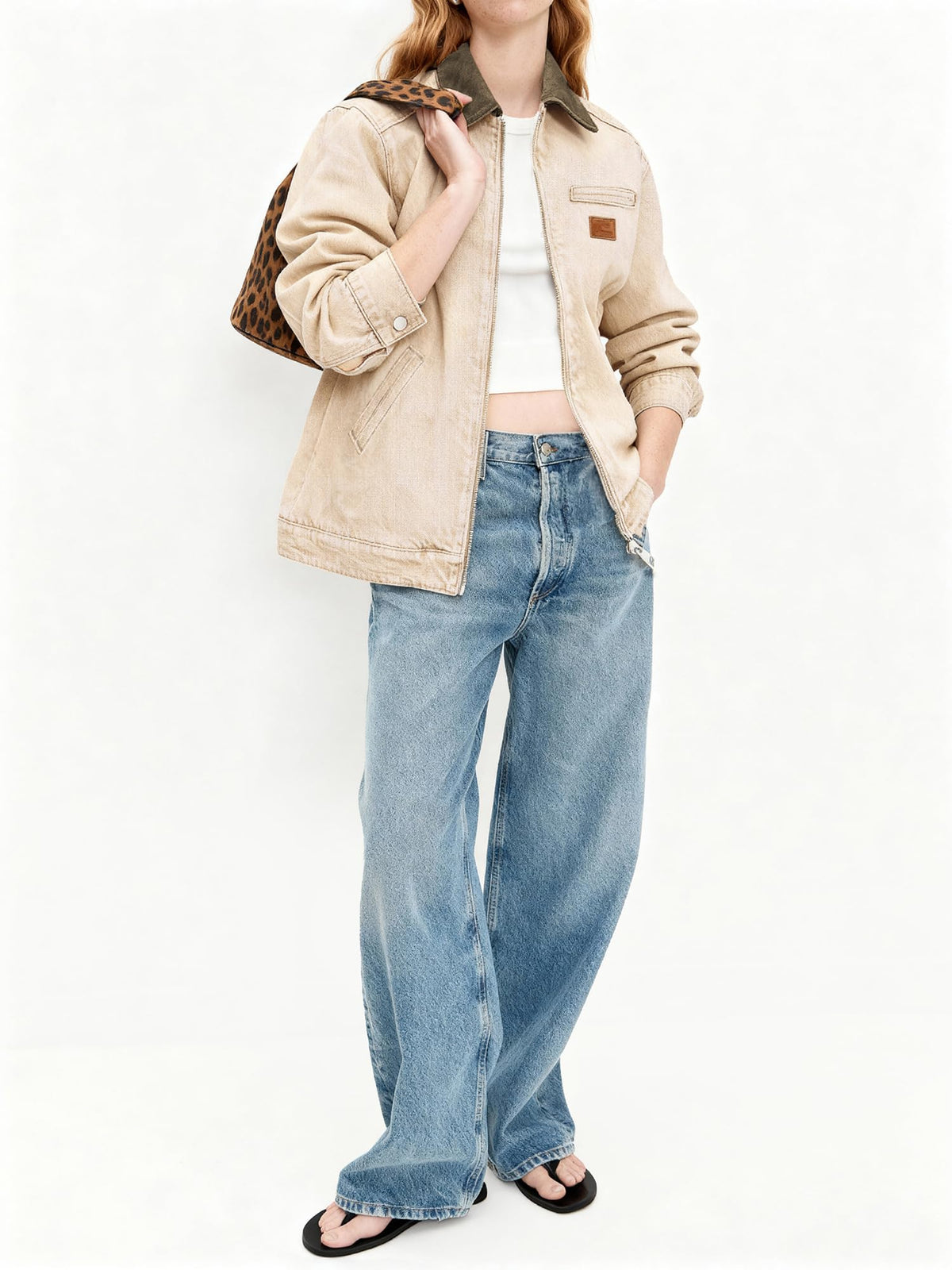 Women's Barn Jacket with Contrast Collar and Zip Front