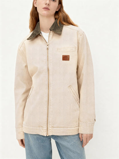 Women's Barn Jacket with Contrast Collar and Zip Front