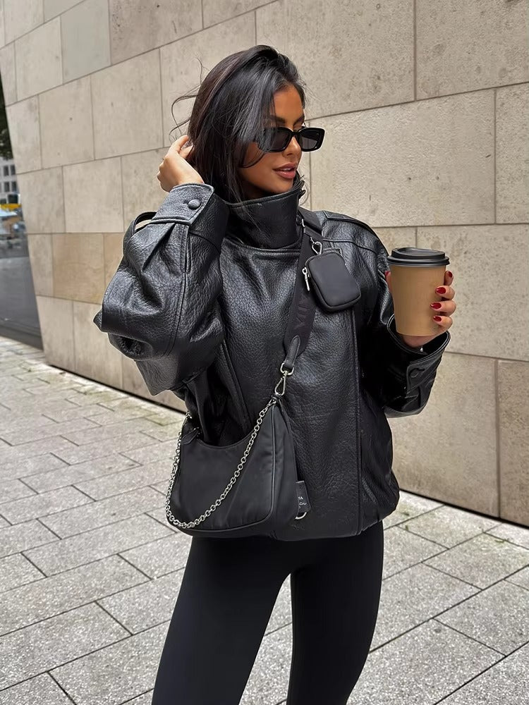Women's Asymmetric Zip Jacket with High Collar